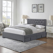 Load image into Gallery viewer, Thornton Double Fabric Bed Frame with 4 Drawers - Light Grey