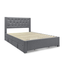 Load image into Gallery viewer, Thornton Double Fabric Bed Frame with 4 Drawers - Light Grey