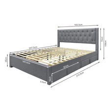 Load image into Gallery viewer, Thornton Super King Fabric Bed Frame with 4 Drawers - Light Grey