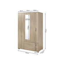 Load image into Gallery viewer, Bram 3 Door Wardrobe Cabinet with Mirror - Oak