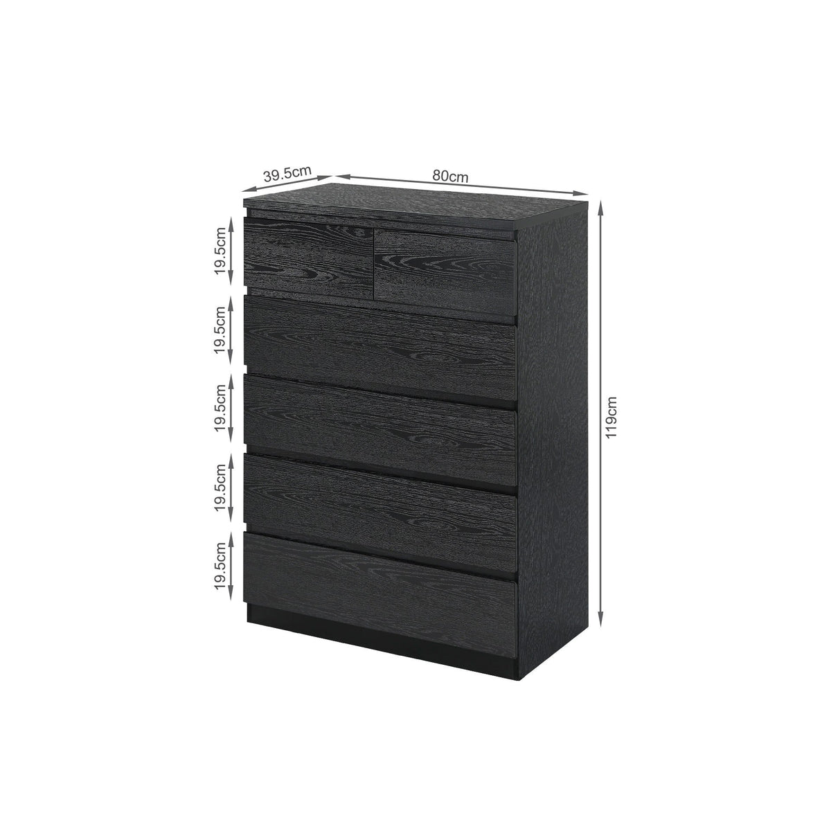 Tongass Wooden 6 Drawers Tallboy - Black