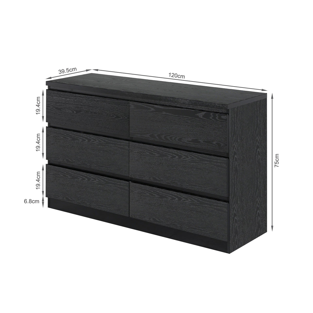 Tongass Wooden 6 Drawers Lowboy - Black