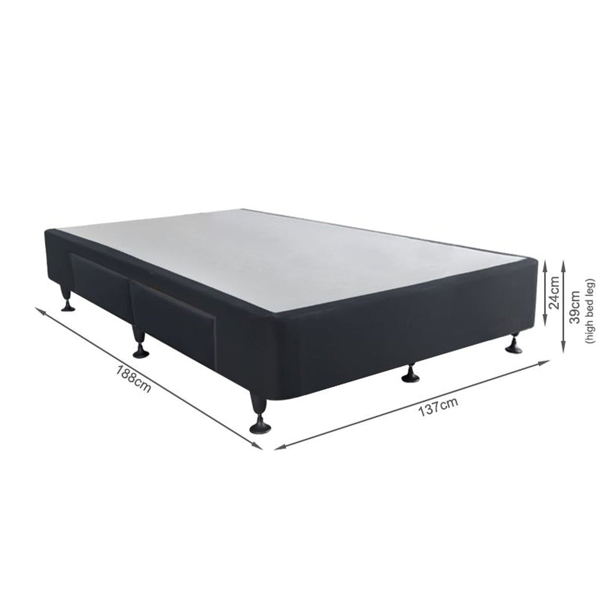 Charles Fabric Double Bed Base 4 Drawers - Black