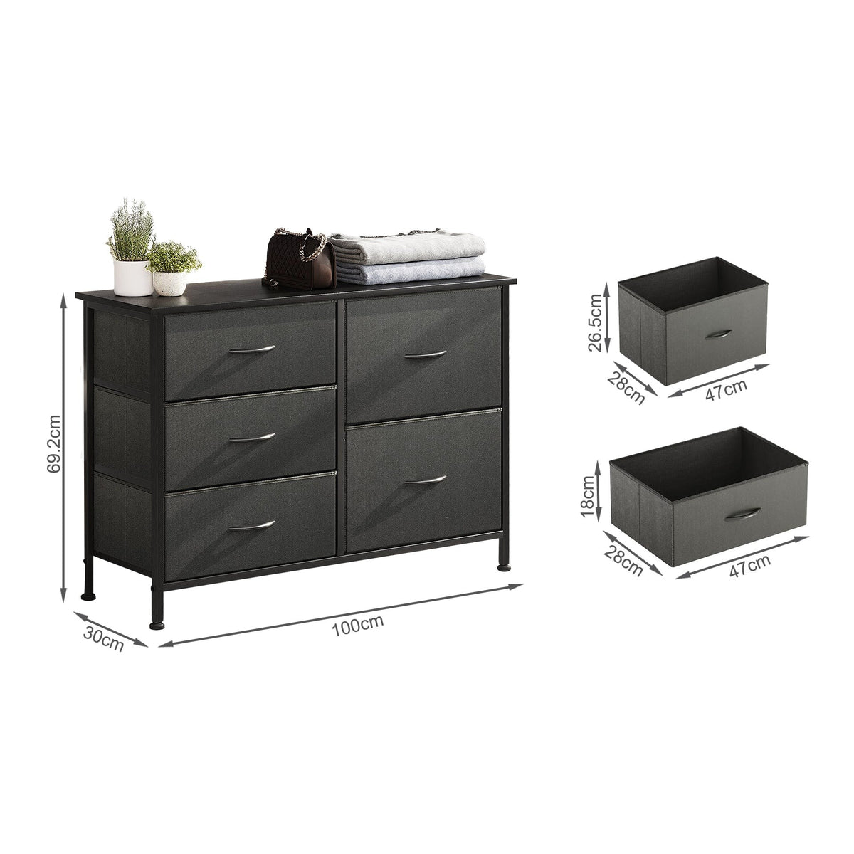 Hailey 5 Drawers Lowboy - Black