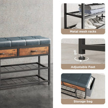 Load image into Gallery viewer, Plover Shoe Rack with Storage Bag - Rustic Brown + Blue