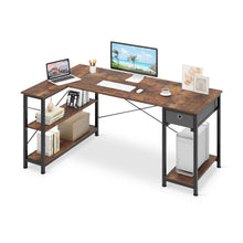 Load image into Gallery viewer, Simon Computer Corner Desk with Bookshelf - Rustic Brown