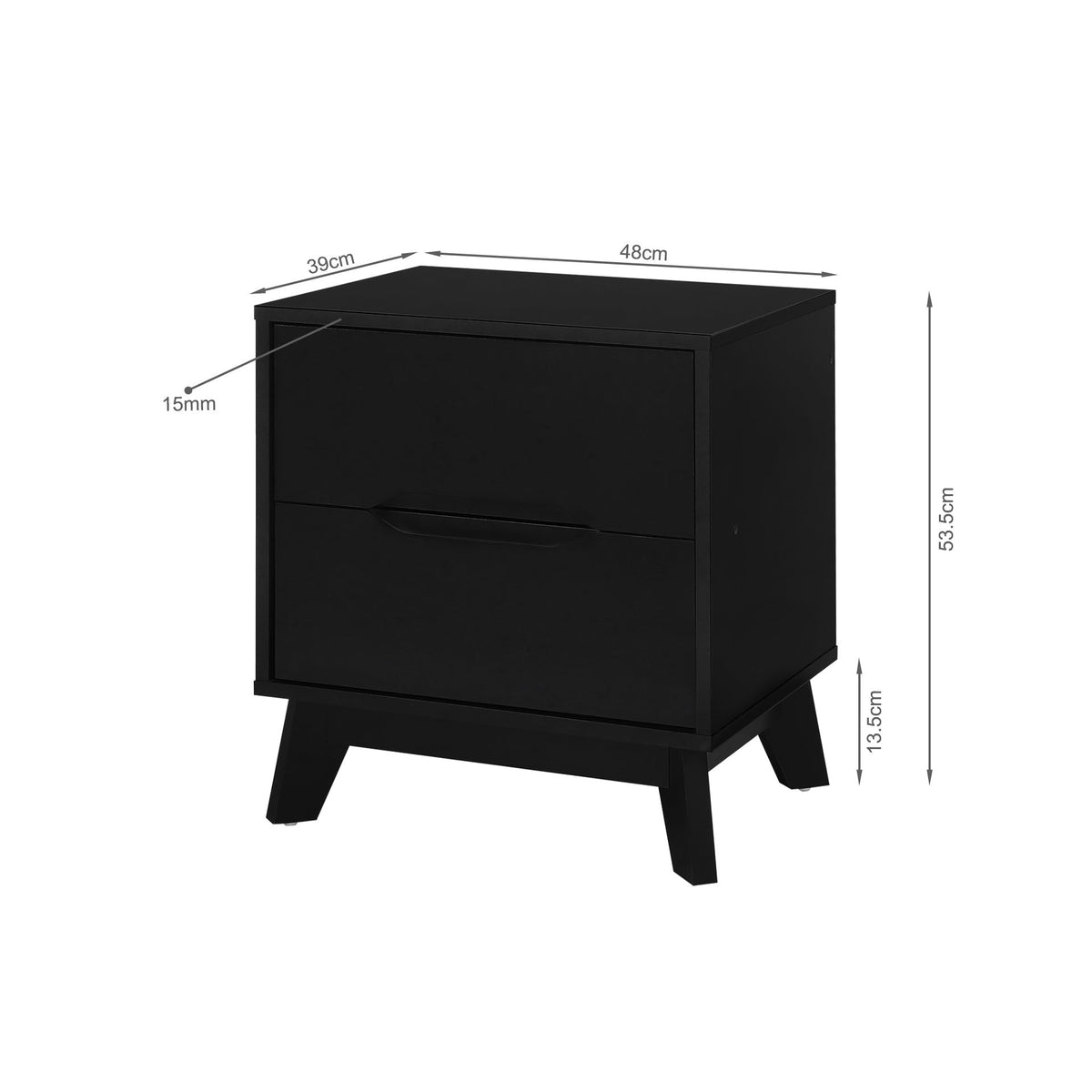 Zora 2 Drawer Bedside Table - Black