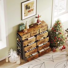 Load image into Gallery viewer, Paisley 11 Drawers Tallboy with Storage Bag - Rustic Brown