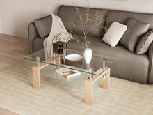 Load image into Gallery viewer, Ollie Tempered Glass Rectangle Coffee Table 110 x 60cm - Oak