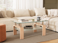 Load image into Gallery viewer, Ollie Tempered Glass Rectangle Coffee Table 95 x 55cm - Oak