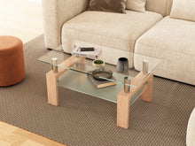 Load image into Gallery viewer, Ollie Tempered Glass Rectangle Coffee Table 95 x 55cm - Oak