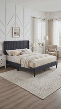 Load and play video in Gallery viewer, Simien Queen Fabric Bed Frame - Mid Grey