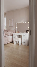 Load and play video in Gallery viewer, LISIANTHUS 2 Piece Dressing Table with Mirror &amp; Stool Set - White