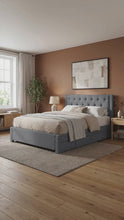 Load and play video in Gallery viewer, 产品视频-23526-thornton-queen-fabric-bed-frame-with-4-drawers-light-grey-260708