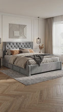 Load and play video in Gallery viewer, Montana Velvet Queen Bed Frame with 4 Drawers - Grey