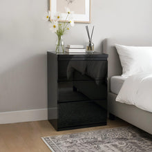 Load image into Gallery viewer, Angeles High Gloss Bedside Table with 3 Drawers - Black